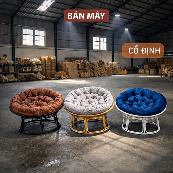 Ghế lười thư giãn, ghế papasan cố định nội thất Bản Mây khung thép mây nhựa nằm thư giãn, trang trí decor nhà cửa