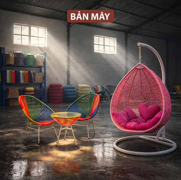Xích đu mây nhựa, bộ bàn ghế acapulco nội thất bản mây setup ban công, sân vườn, ngoài trời
