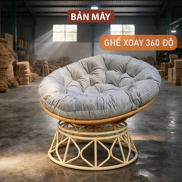 Ghế lười thư giãn, ghế papasan xoay 360 độ nội thất Bản Mây trang trí nhà cửa, làm quà tặng tân gia biếu tặng người thân gian đình