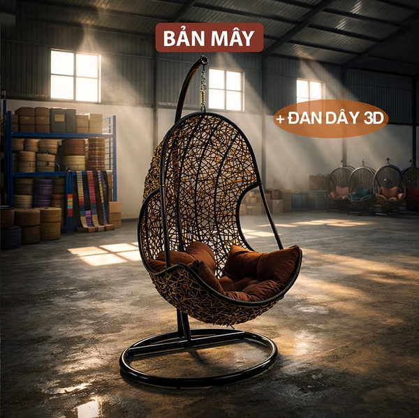 Ghế Xích Đu Ban Công Lưng Tôm Đan Dây 3D – Giải Pháp Thư Giãn Cho Không Gian Nhỏ