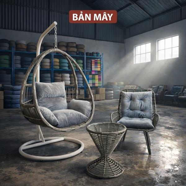 Bàn Ghế Mây Nhựa Thư Giãn Phượng Hoàng Đơn – Combo Xích Đu, Ghế Và Bàn Cho Góc Nghỉ Ngơi Ngoài Trời