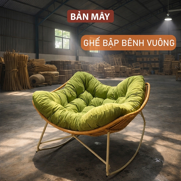 Ghế bập bênh vuông, ghế papasan thư giãn Bản Mây nằm được 2 người, trang trí mọi không gian