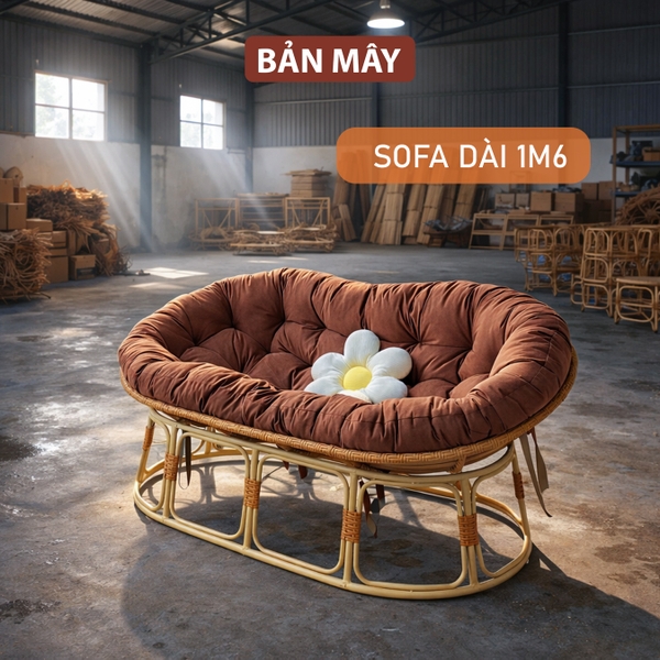 Ghế thư giãn papasan đôi, ghế lười mây nhựa khung thép nội thất Bản Mây dài 1m6 nằm thư giãn, setup mọi không gian