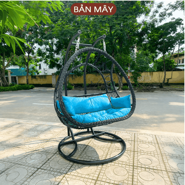Xích đu oval đệm xanh