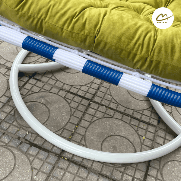 Xích đu cần kép mix trắng xanh đệm oliu