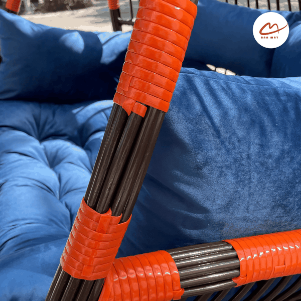 Xích đu cần kép đen nâu đệm xanh coban