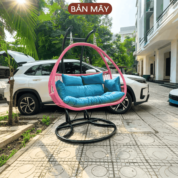 Xích đu cần kép bo cạp hồng đệm xanh