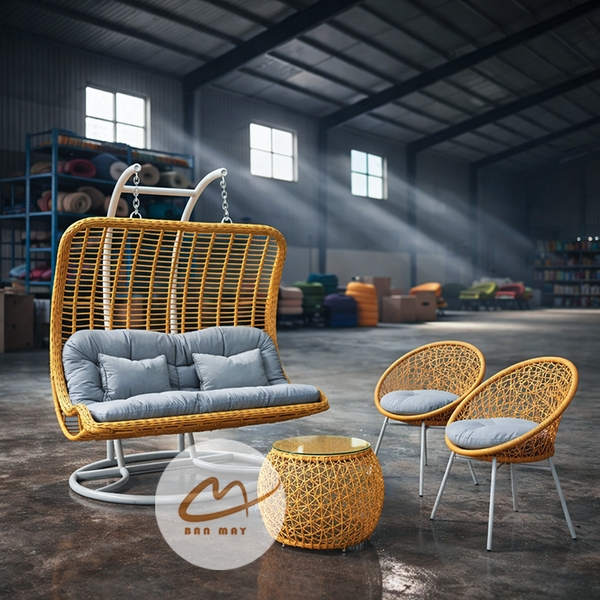 Bộ Bàn Ghế Xích Đu Lưng Vòm Cần Kép, Nội Thất Đại Gia Đình Bền Bỉ mà Sang Trọng