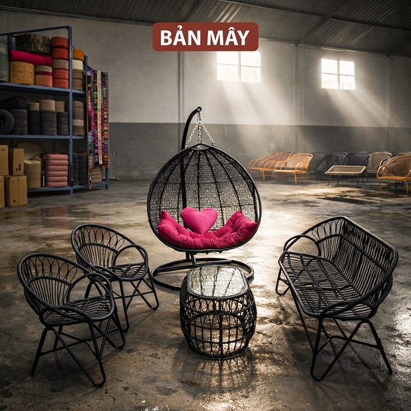 Bộ Bàn Ghế Xích Đu Sân Vườn – Combo Tiếp Khách Ngoài Trời Đồng Bộ Cho Gia Đình