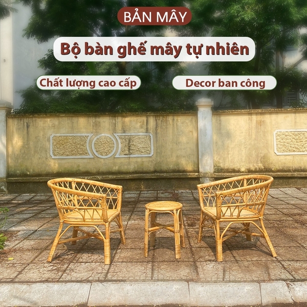 Bộ bàn ghế mây thật (2 ghế 1 bàn)