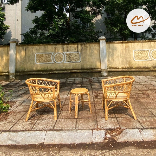 Bộ bàn ghế mây thật thủ công cao cấp, trang trí phòng khách, ban công, sân vườn