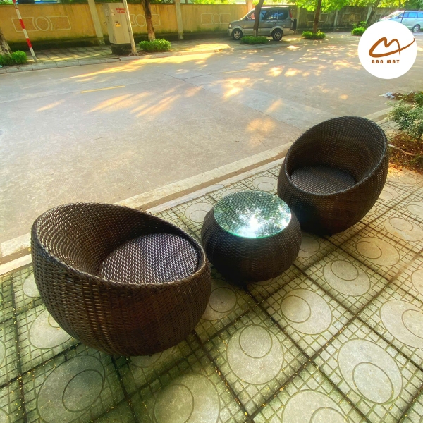 Bộ bàn ghế mây nhựa cao cấp, decor trang trí ban công sân vườn, bộ bàn ghế mây thủ công chịu nắng mưa ngoài trời