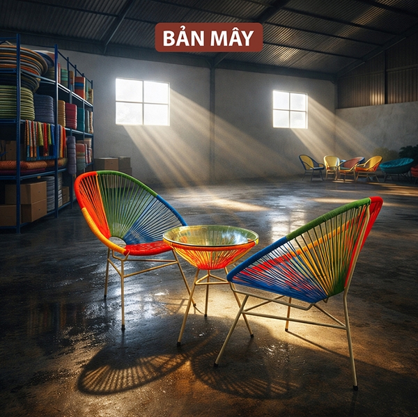 Bộ bàn ghế Acapulco ngũ sắc, bộ bàn ghế ban công mây nhựa khung thép chịu nắng, chịu mưa