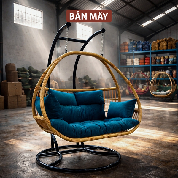 Xích Đu Thư Giãn Cần Kép Bản Mây - Xích Đu Mây Nhựa Chịu Tải 300kg