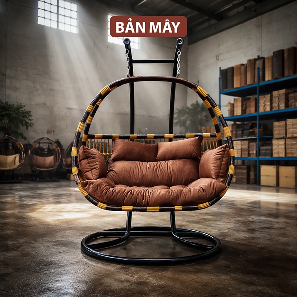 Xích Đu Đẹp Bản Mây - Thiết Kế Cần Kép Sang Trọng Cho Không Gian Ngồi 3 Người