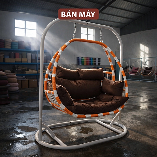 Ghế Xích Đu Dáng Bầu Dục Khung Thép Cao Cấp - Ghế Xích Đu Mây Nhựa Bản Mây