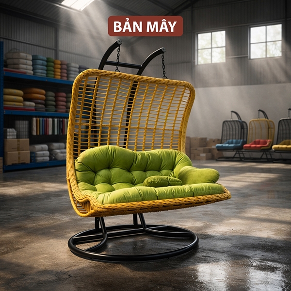 Xích Đu Mây Nhựa Lưng Vòm Đôi – Thiết Kế Độc Đáo Ngồi 3 Người Lớn