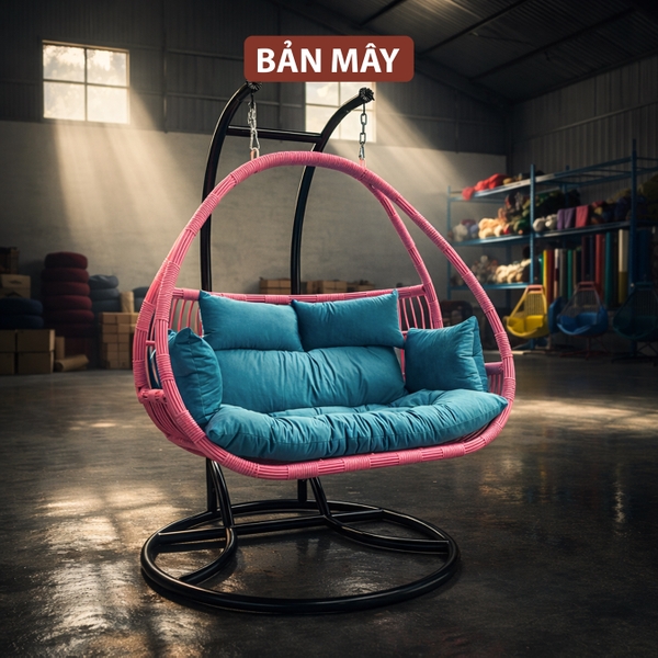 Xích Đu Mây Nhựa Cần Kép - Mẫu Xích Đu Ngoài Trời Ngồi 2-3 Người Siêu Bền