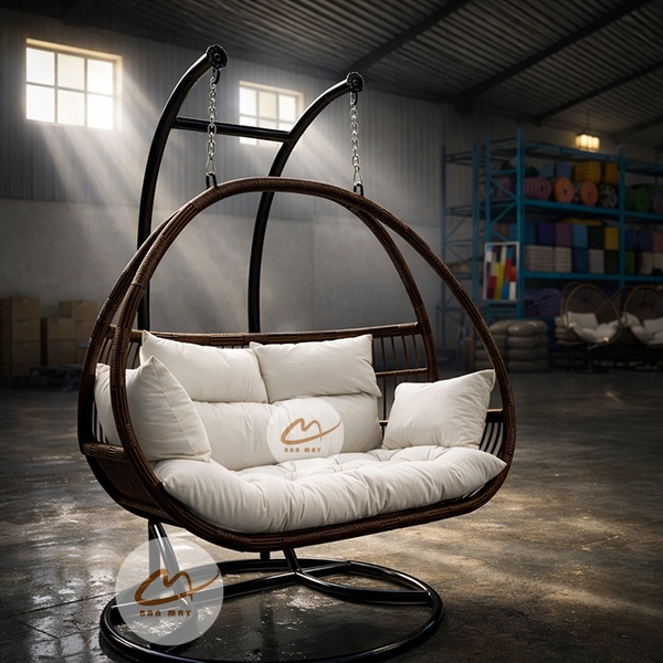 Xích Đu Mây Nhựa Cần Kép - Mẫu Xích Đu Ngoài Trời Ngồi 2-3 Người Siêu Bền