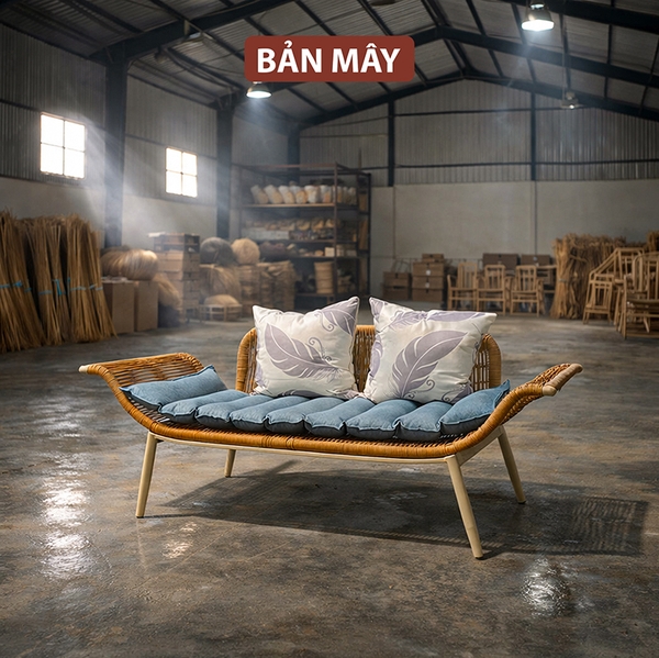 Ghế mây nhựa khung thép, ghế thư giãn cánh én nội thất Bản Mây, ngôi được 2 người