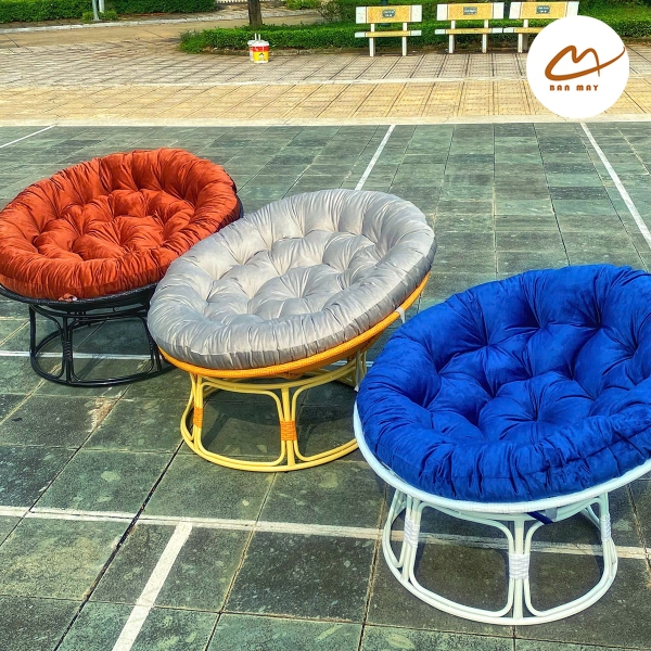 Ghế lười thư giãn, ghế papasan cố định nội thất Bản Mây khung thép mây nhựa nằm thư giãn, trang trí decor nhà cửa