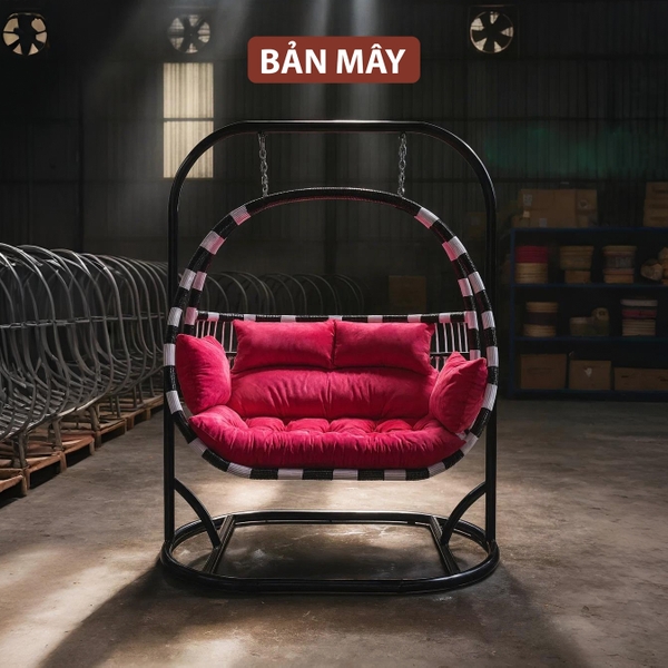 Xích Đu Ngoài Trời Dáng Bầu Dục Cao Cấp - Xích Đu Mây Nhựa Bản Mây