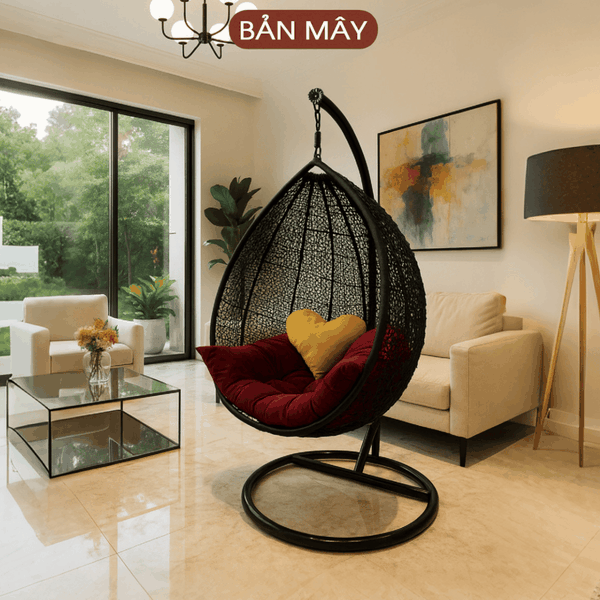 Xích đu giọt nước lồng đen đệm đỏ