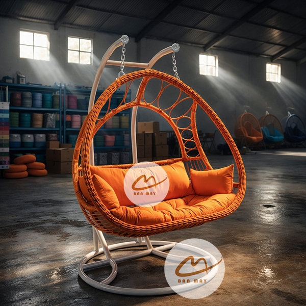 Xích Đu Mây Nhựa Bán Nguyệt Cần Kép – Không Gian Lounge 3 Người Cho Sân Vườn Cao Cấp