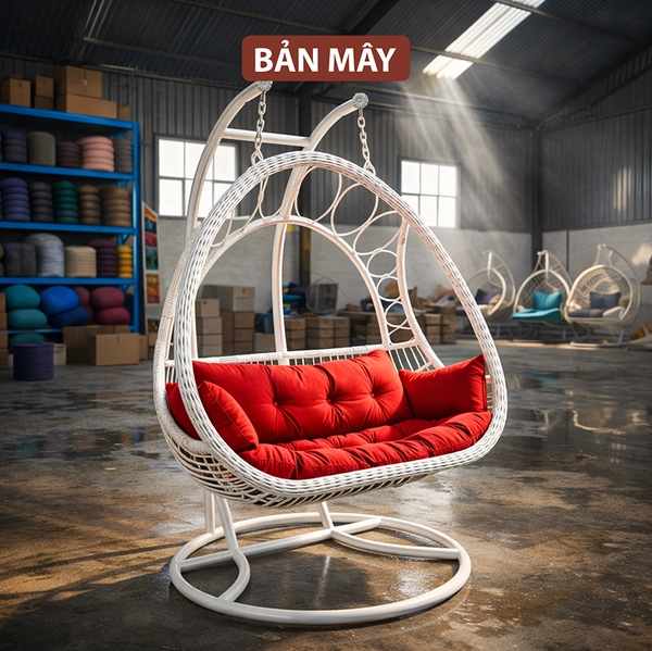 Xích Đu Mây Nhựa Bán Nguyệt Cần Kép – Không Gian Lounge 3 Người Cho Sân Vườn Cao Cấp