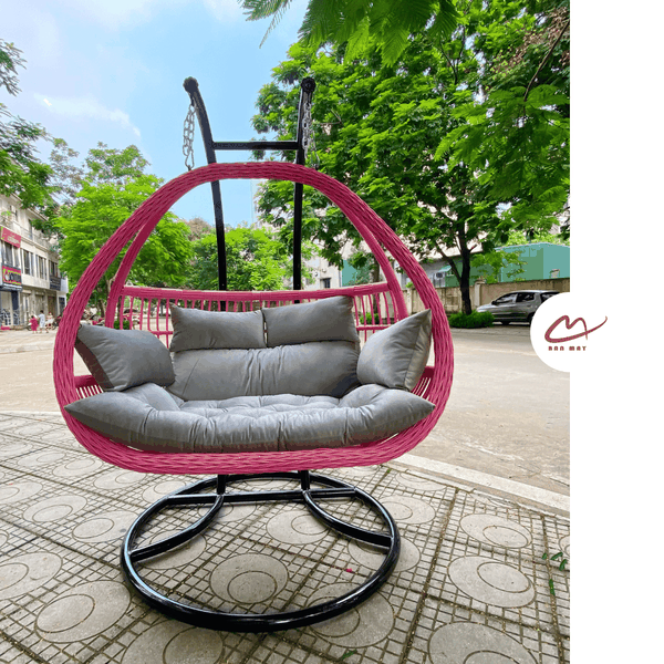 Xích đu cần kép đệm xám lồng hồng