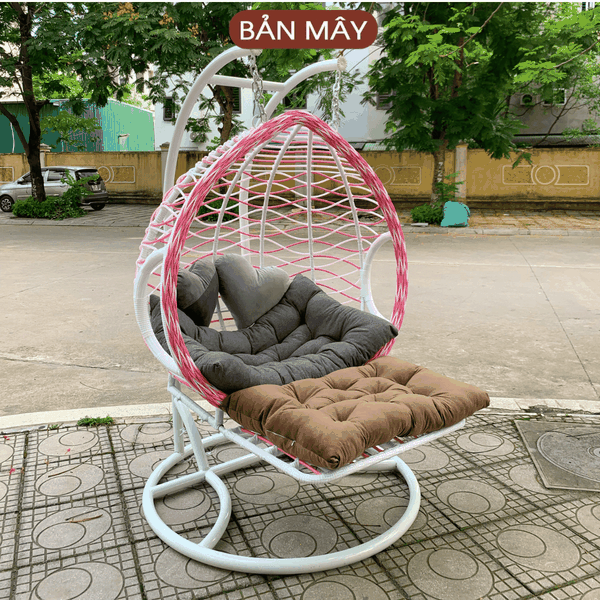 Xích đu giường dích dắc hồng trắng