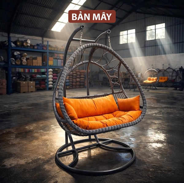 Xích Đu Trong Nhà Bán Nguyệt Cần Kép – Điểm Nhấn Trung Tâm Phòng Khách Hiện Đại