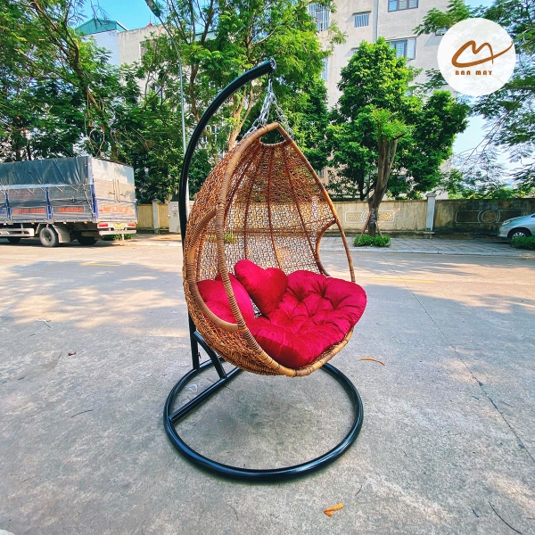 Xích đu giọt nước đôi, xích đu lồng chim Bản Mây đan rối ngồi được 2 người, chịu nắng chịu mưa, chống gỉ sét