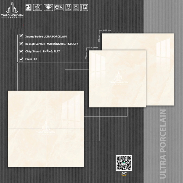 Gạch 80x80 siêu bóng Porcelain Hoàn Mỹ Perfetto 33059