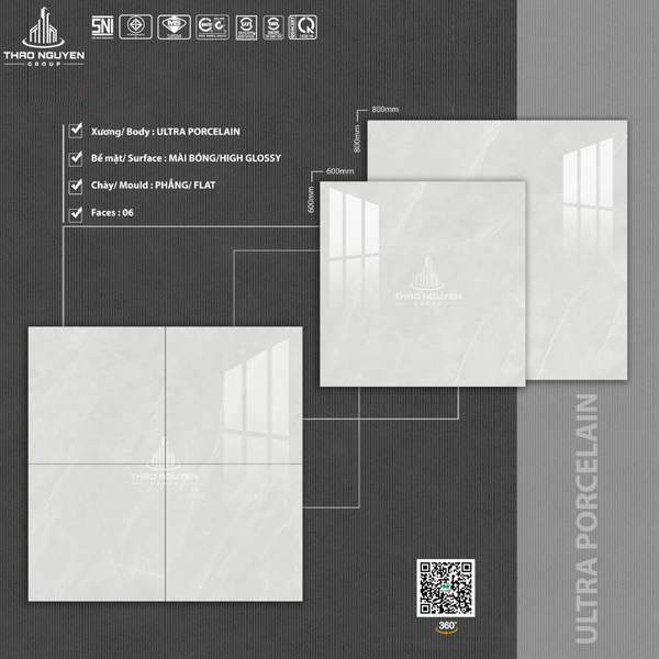 Gạch 80x80 siêu bóng Porcelain Hoàn Mỹ Perfetto 33061