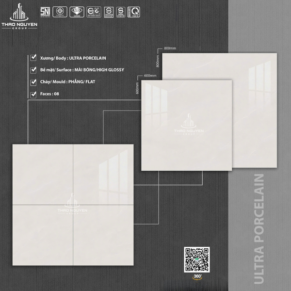 Gạch 80x80 siêu bóng Porcelain Hoàn Mỹ Perfetto 33062