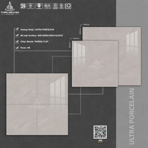 Gạch 80x80 siêu bóng Porcelain Hoàn Mỹ Perfetto 33063