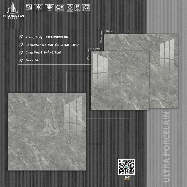 Gạch 80x80 siêu bóng Porcelain Hoàn Mỹ Perfetto 33064