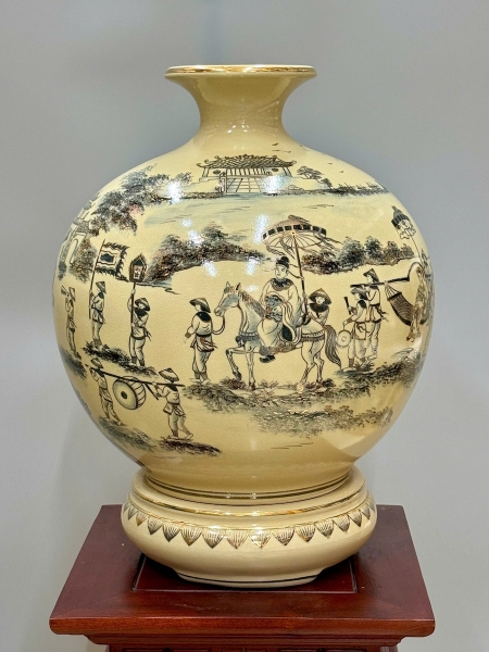 Bình Hút Lộc Vình Quy Bái Tổ Cao 42cm Gốm Chu Đậu Vẽ Vàng