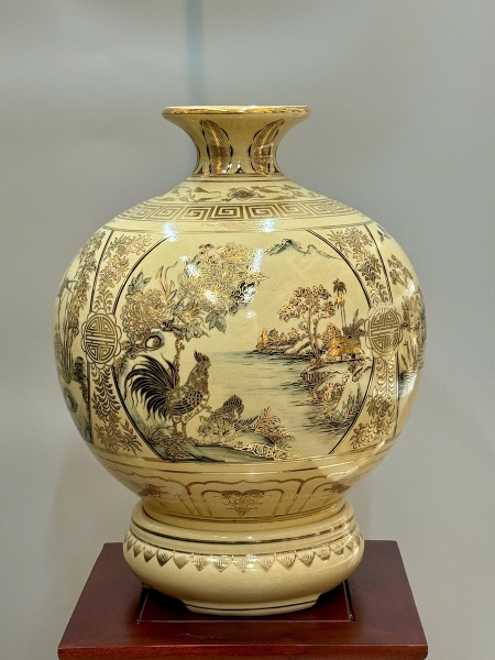 Bình Hút Lộc Tứ Cảnh Sơn Thuỷ Cao 42cm Gốm Chu Đậu Vẽ Vàng