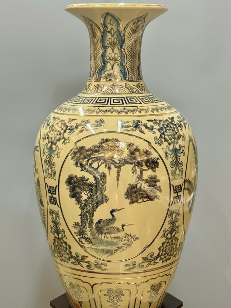 Bảo Bình Hoạ Tiết Tứ Cảnh Cao 80cm Xanh Coban Vẽ Vàng