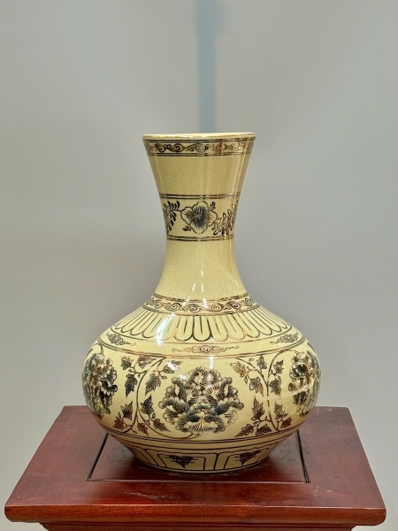 Bình Hoa Cúc Quân Tử Cao 28cm Gốm Chu Đậu Vẽ Vàng