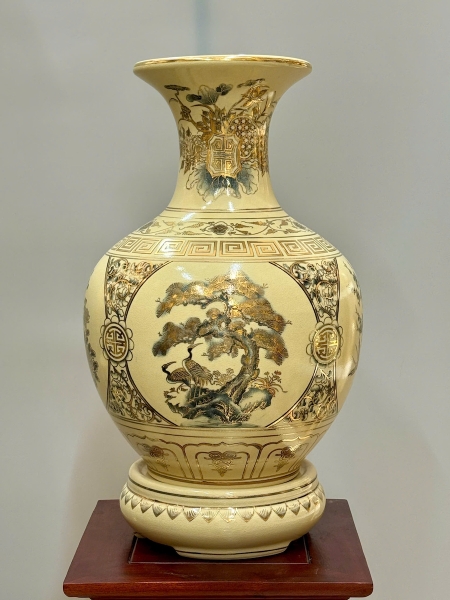 Bình Phú Quý Tứ Cảnh Bốn Mùa Cao 52cm Gốm Chu Đậu Vẽ Vàng