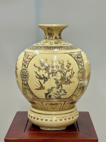 Bình Hút Lộc Tứ Cảnh Bốn Mùa Cao 36cm Gốm Chu Đậu Vẽ Vàng