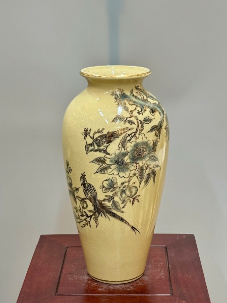 Bình Như Ý Hoạ Tiết Chim Hoa Lựu Cao 35cm Gốm Vẽ Vàng