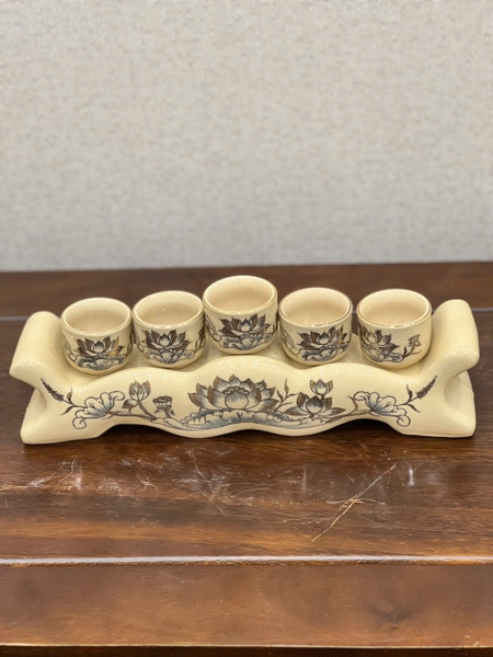Kỷ 5 Chén Hoạ Tiết Sen Vẽ Vàng 24K