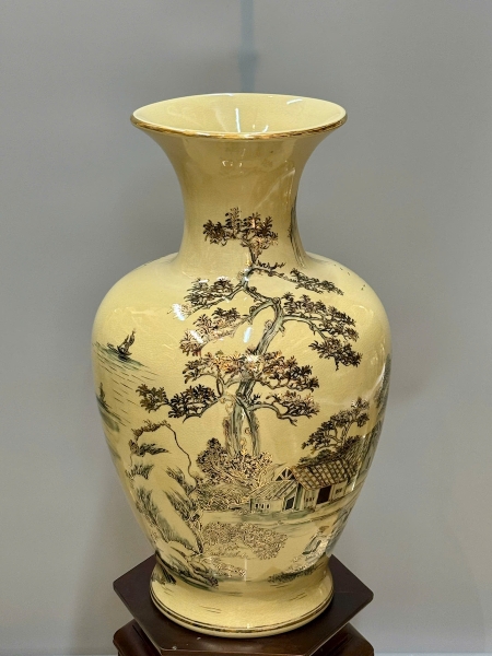 Bình Đại Phúc Cảnh Làng Quê Cao 66cm Gốm Chu Đậu Vẽ Vàng