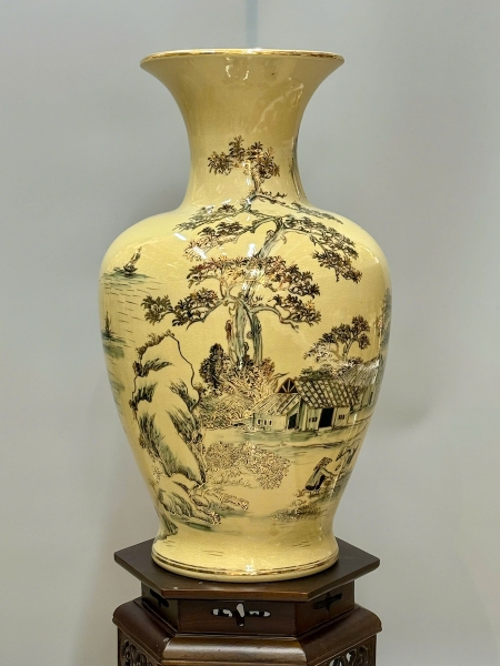 Bình Đại Phúc Cảnh Làng Quê Cao 66cm Gốm Chu Đậu Vẽ Vàng