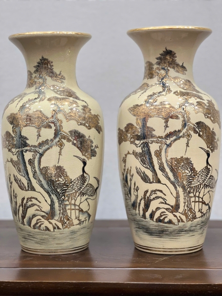 Bình Cắm Hoa Hoạ Tiết Tùng Hạc H33 vẽ vàng 24k