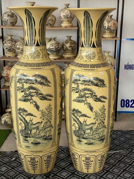 Lục Bình Tứ Cảnh cao 1m85 ngang 42(cả đế) men truyền thống